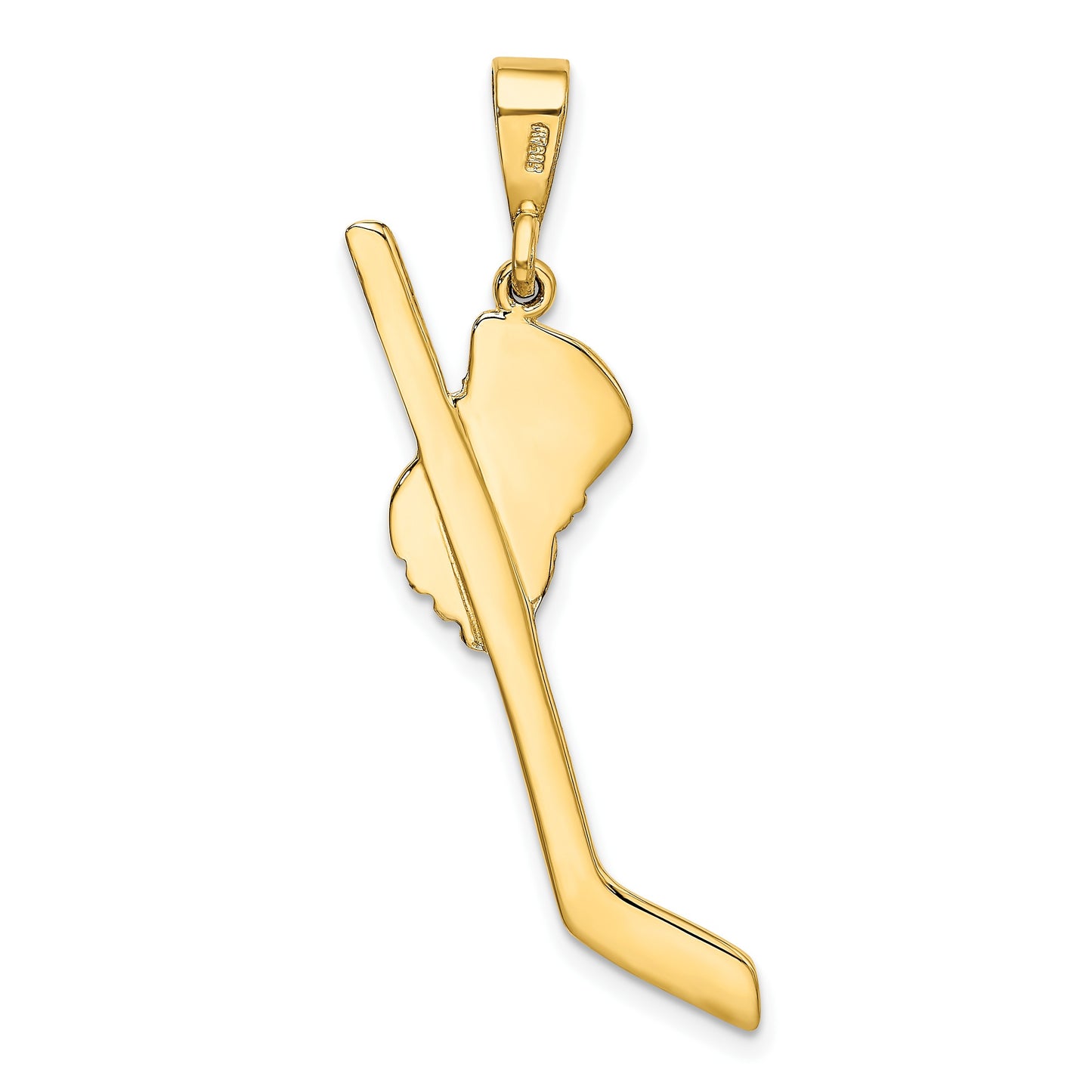 14K and White Rhodium Solid Polished Hockey Stick and Glove Pendant