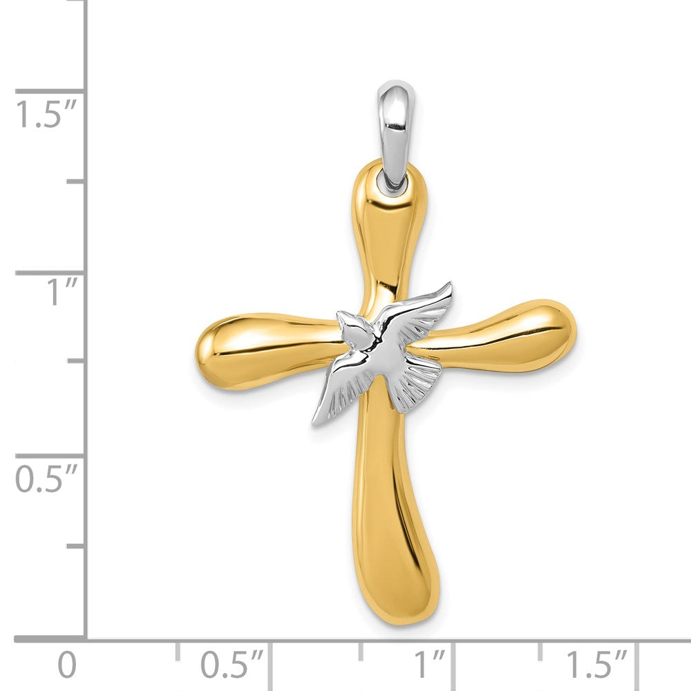 14k Two-tone Dove Cross Pendant