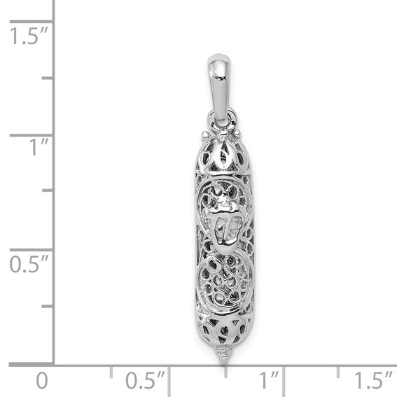14K White Gold 3-D Mezuzah Pendant