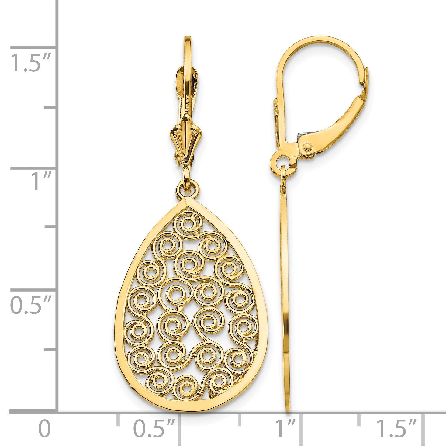 14k Teardrop Filigree Dangle Leverback Earrings