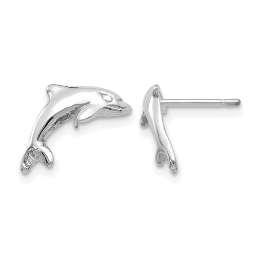 14k White Gold Dolphin Post Earrings