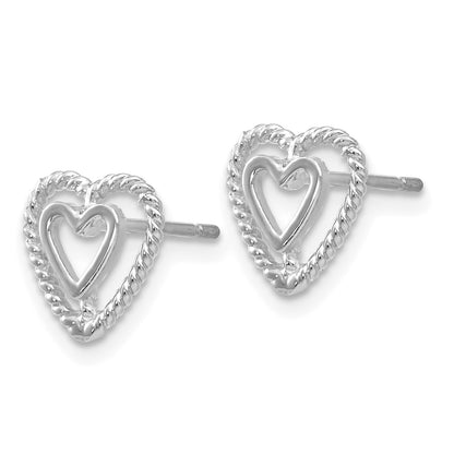 14k White Gold Polished Open Heart-in-Heart Post Earrings