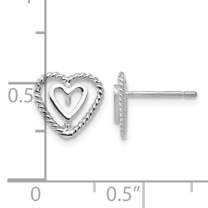14k White Gold Polished Open Heart-in-Heart Post Earrings