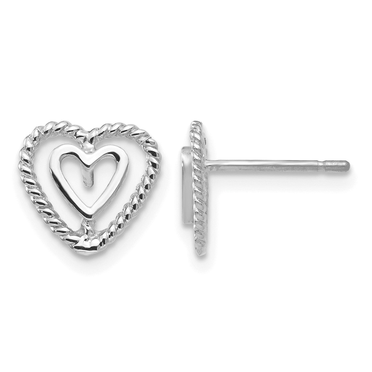 14k White Gold Polished Open Heart-in-Heart Post Earrings