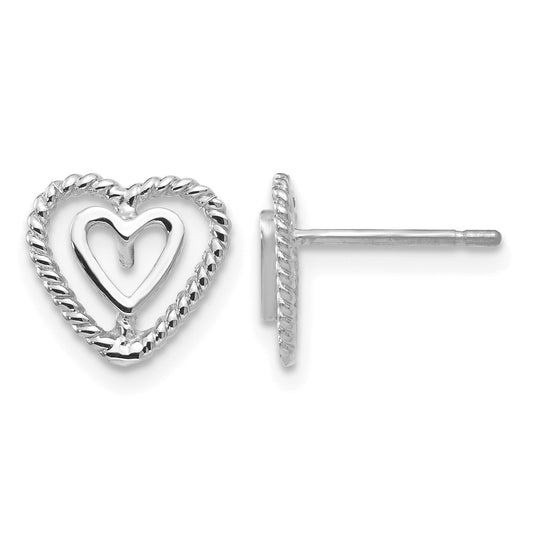 14k White Gold Polished Open Heart-in-Heart Post Earrings