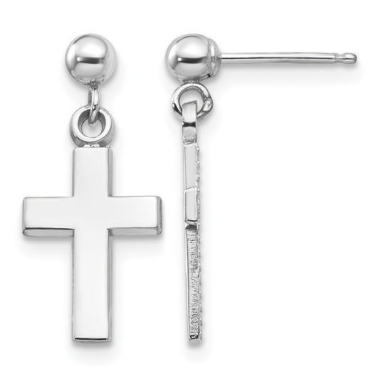 14k White Gold Polished Cross Dangle Post Earrings