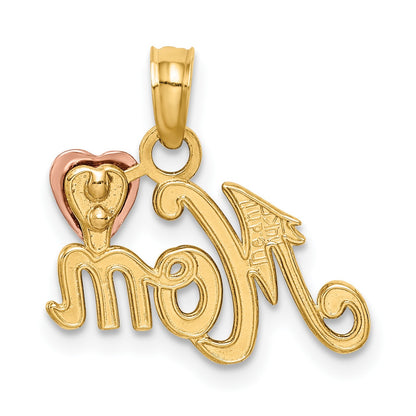 14k Two-tone MOM with Heart Pendant