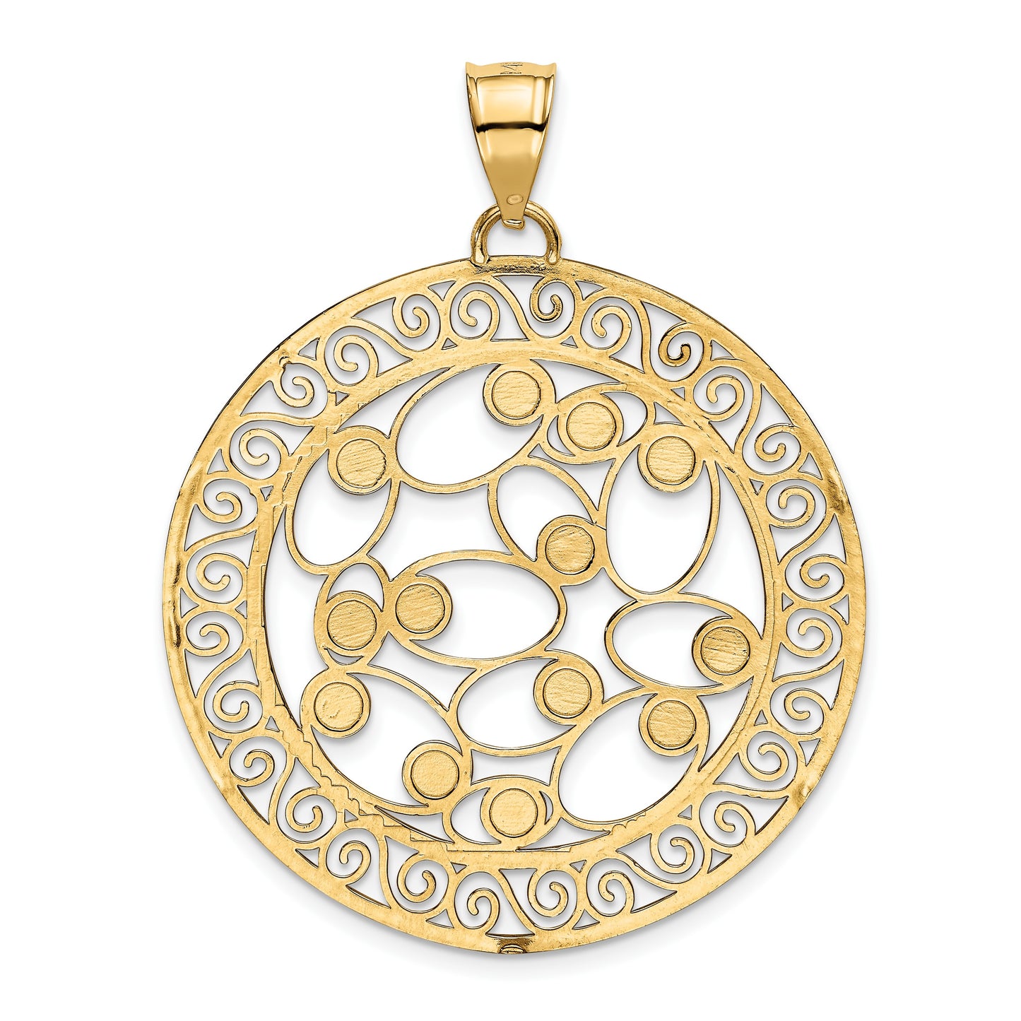 14k and White Rhodium Diamond-cut Filigree Pendant