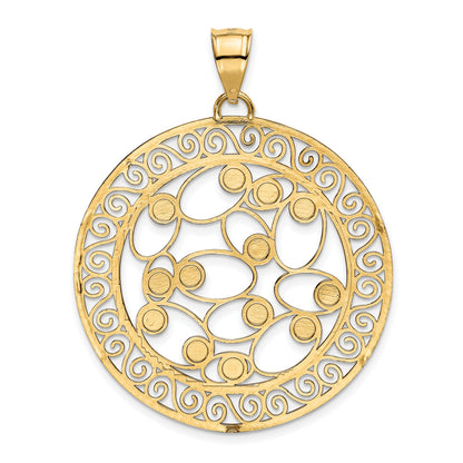 14k and White Rhodium Diamond-cut Filigree Pendant