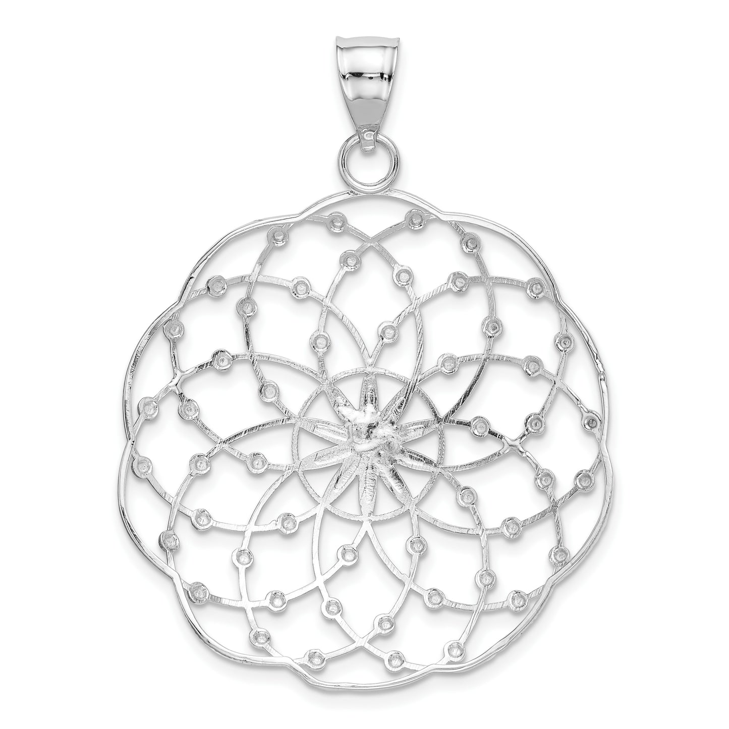 14k White Gold Diamond-cut Spiral Circle Pendant