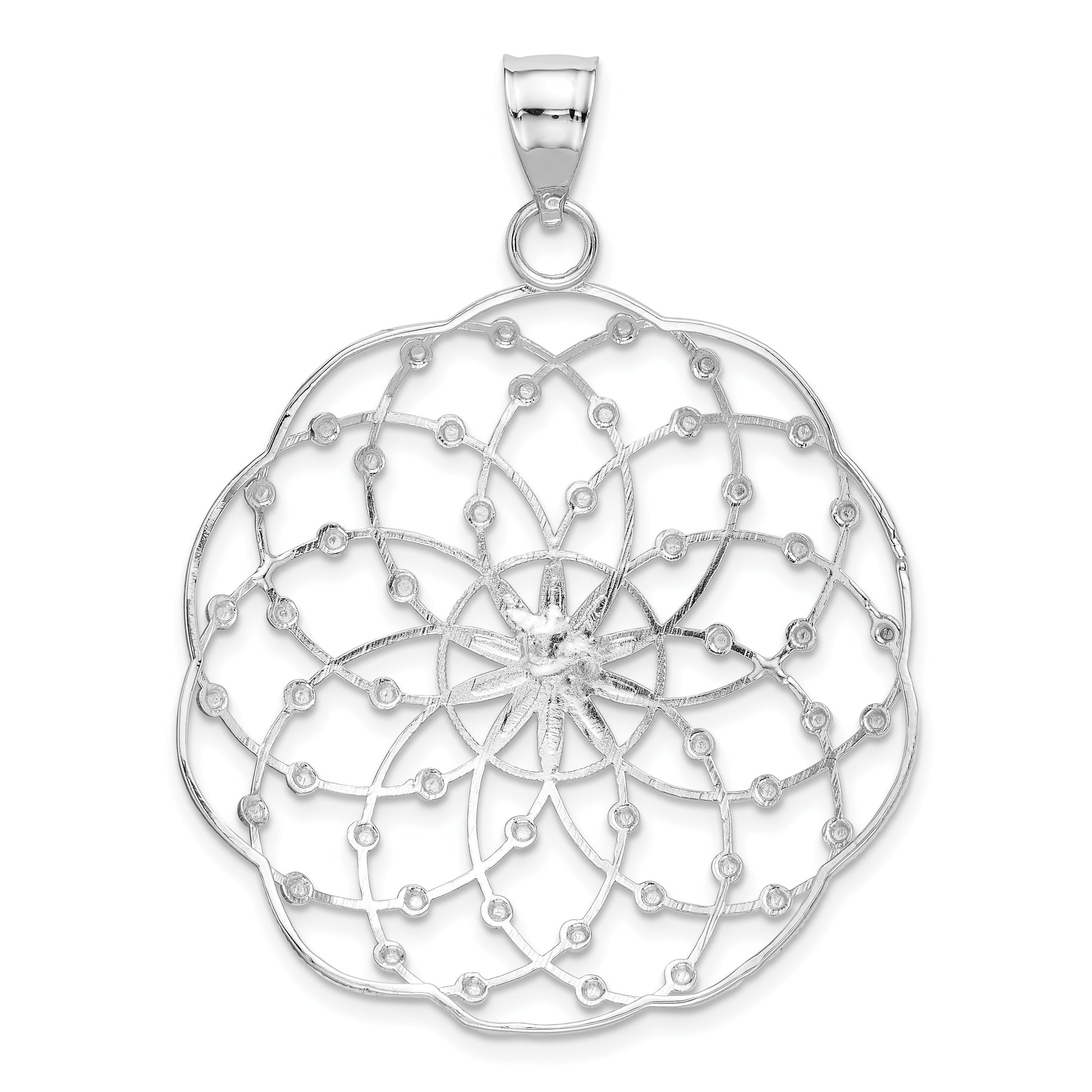 14k White Gold Diamond-cut Spiral Circle Pendant