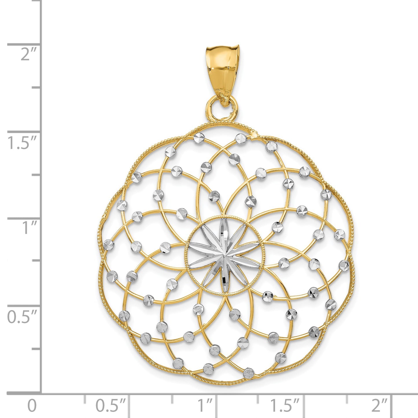14k and White Rhodium Diamond-cut Spiral Circle Pendant