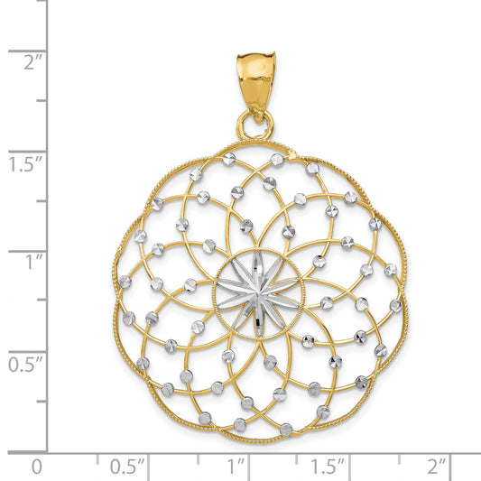 14k and White Rhodium Diamond-cut Spiral Circle Pendant