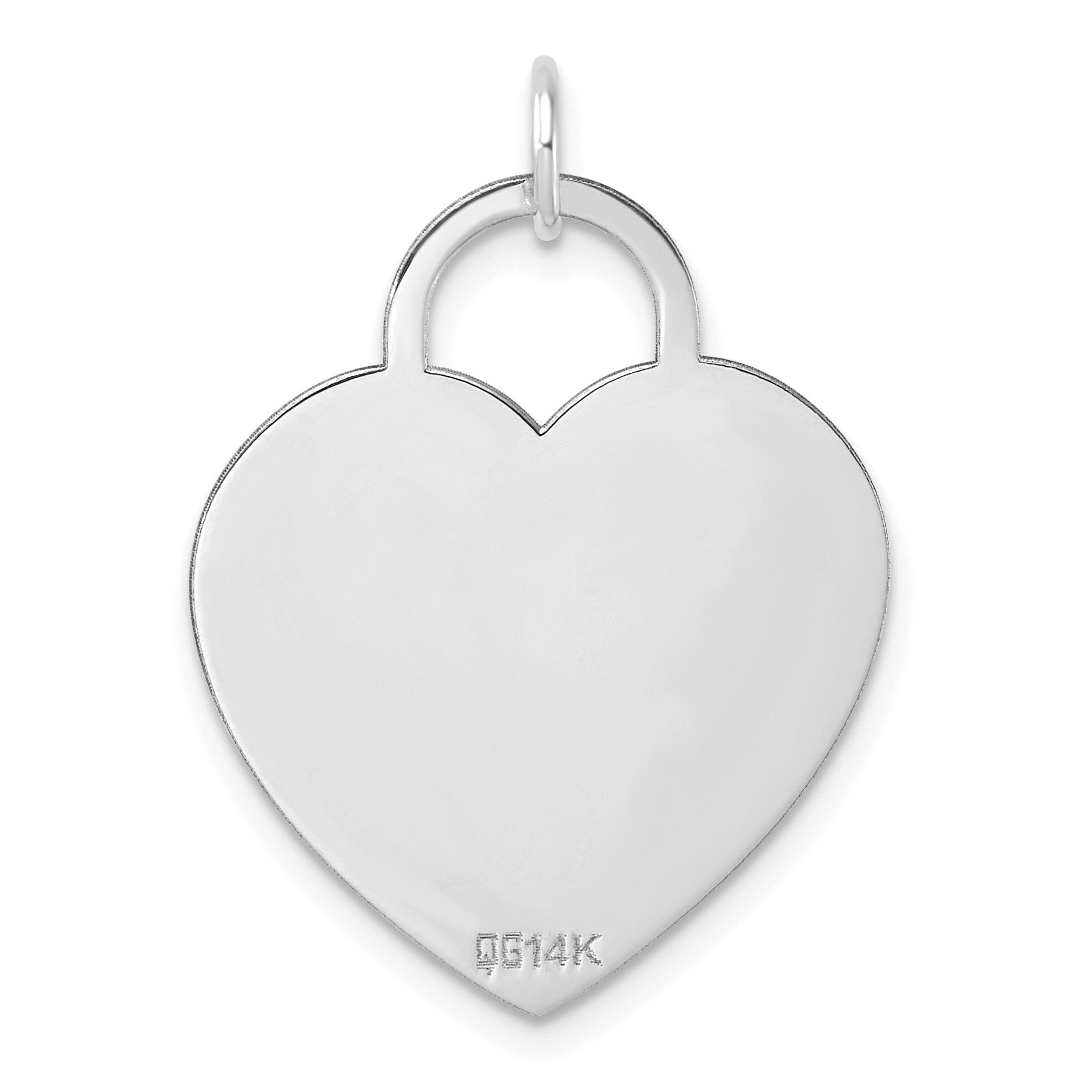 14k White Gold Polished Engravable 22mm Heart Disc Pendant