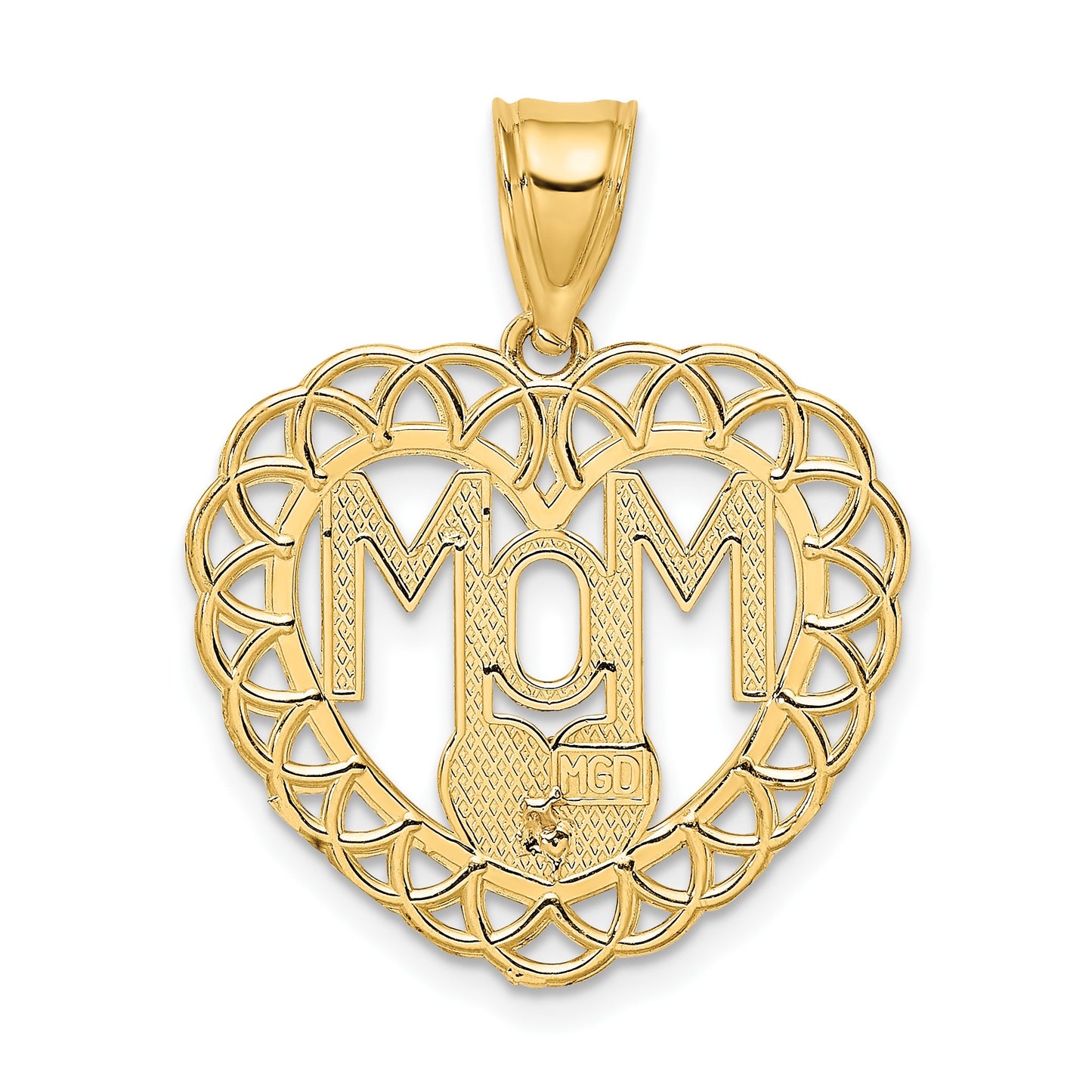 14k Two-tone MOM in Heart Frame with Flower Charm