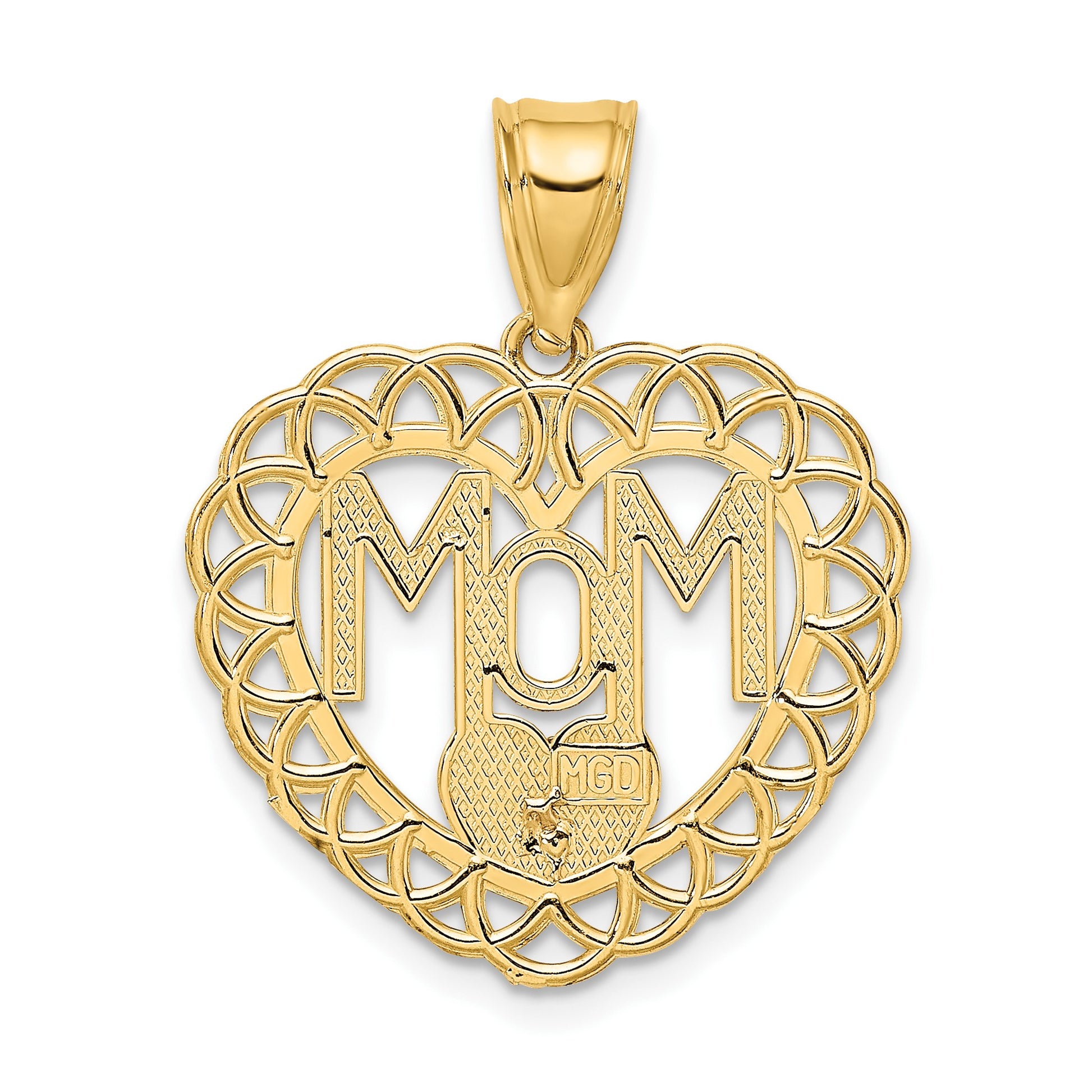 14k Two-tone MOM in Heart Frame with Flower Charm