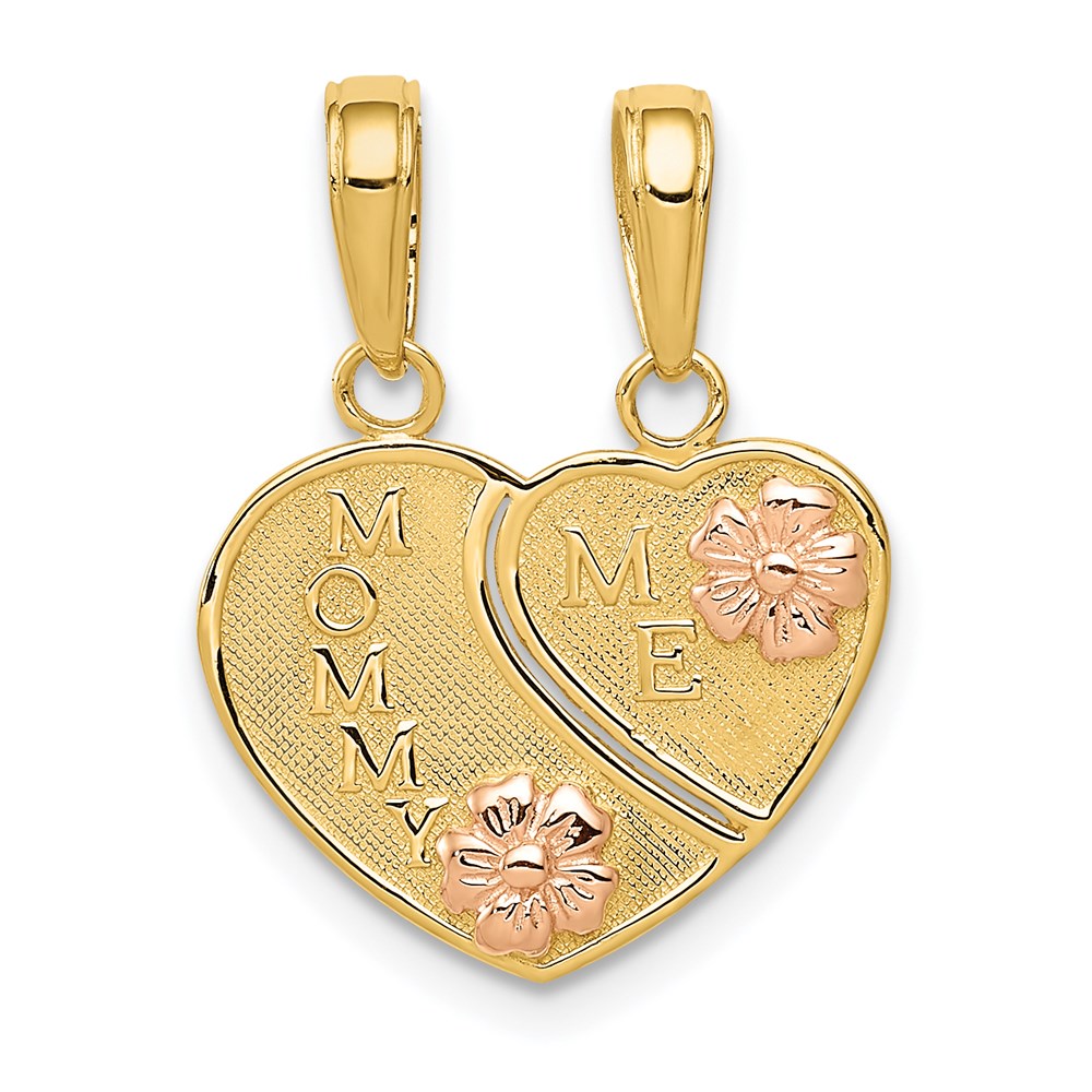 14k Two-tone MOMMY-ME Break-apart Heart Pendant