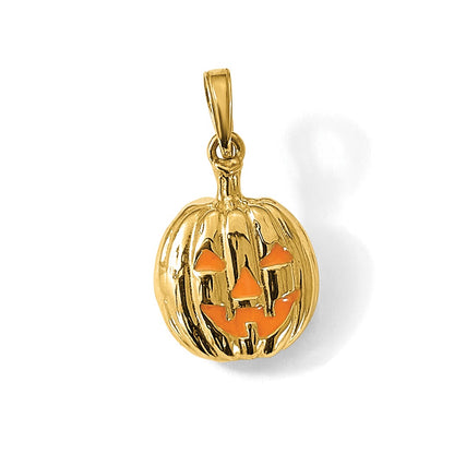 14k Enameled Inside 3-D Cut-Out Jack-o-Lantern Pendant