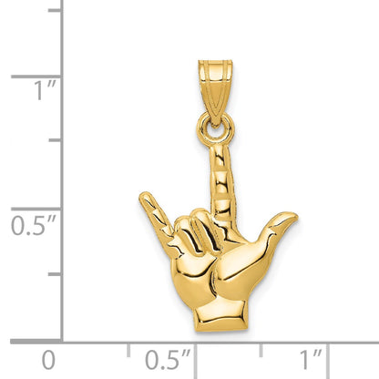 14k Polished I Love You Hand/Sign Language Charm