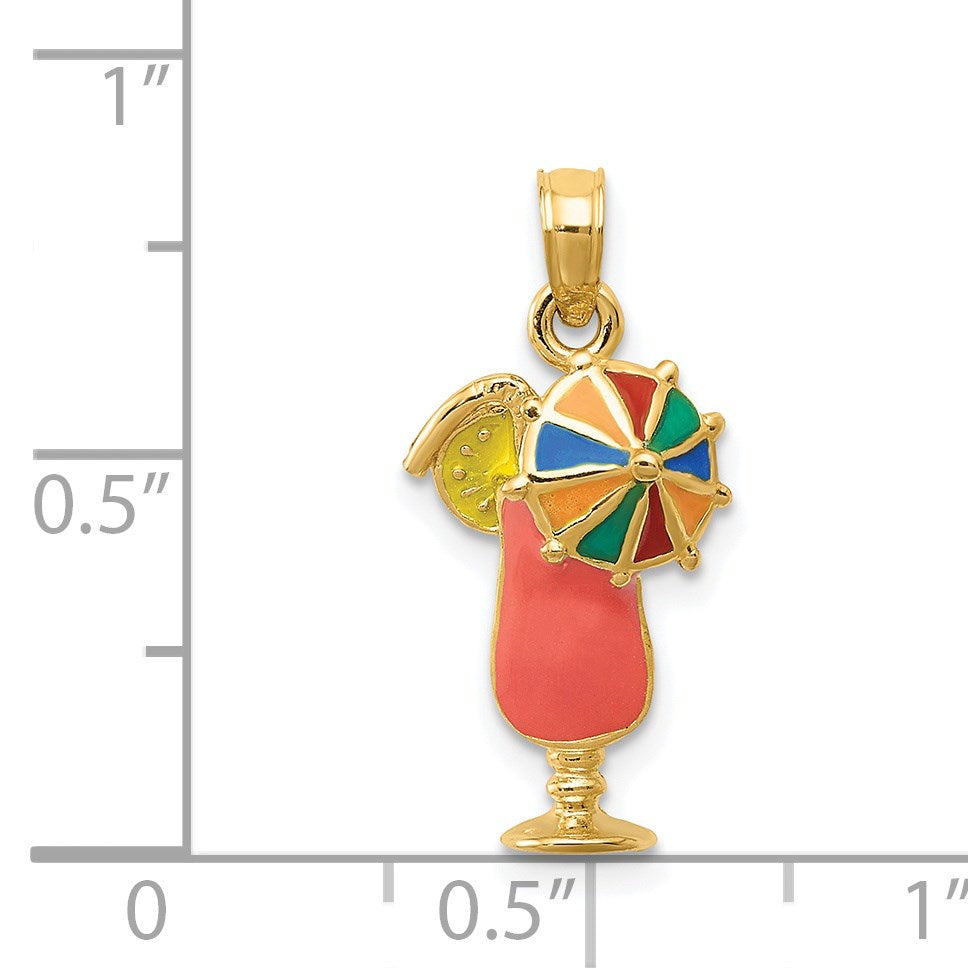 14k Pink Enameled Tropical Drink with Multi-Colored Umbrella Charm