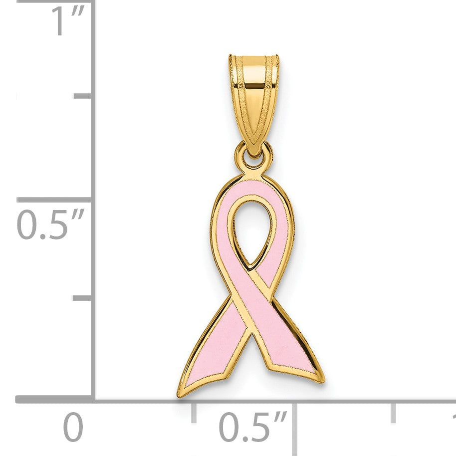 14k Small Pink Enameled Awareness Ribbon Pendant