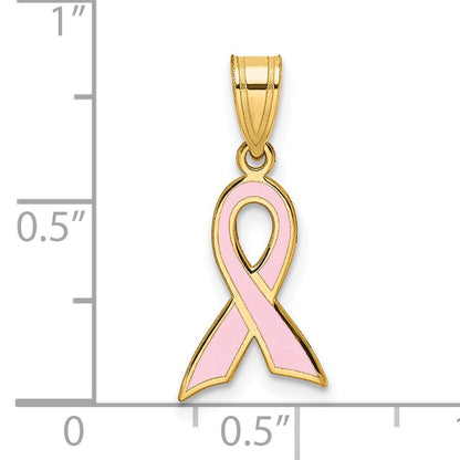 14k Small Pink Enameled Awareness Ribbon Pendant