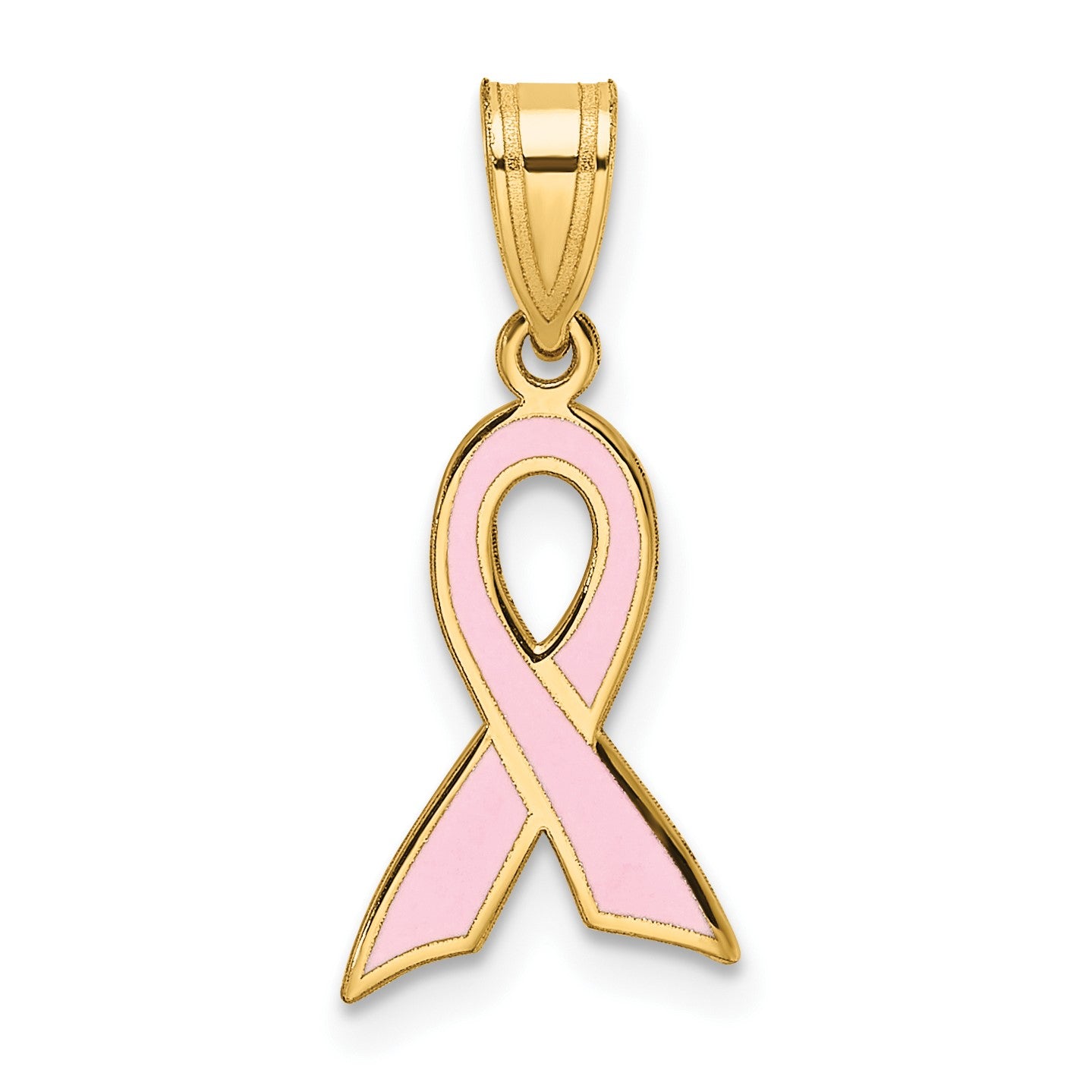 14k Small Pink Enameled Awareness Ribbon Pendant