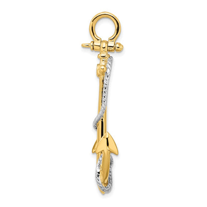 14k Two-tone 3-D Anchor with Entwined Rope Accent Pendant