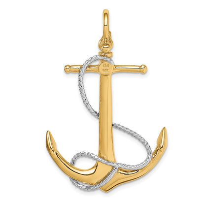 14k Two-tone 3-D Anchor with Entwined Rope Accent Pendant