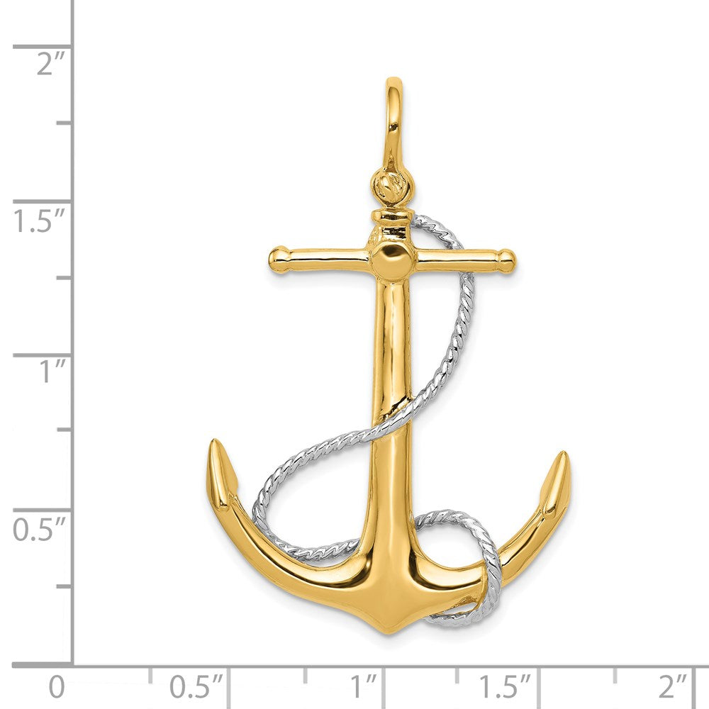 14k Two-tone 3-D Anchor with Entwined Rope Accent Pendant