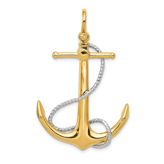 14k Two-tone 3-D Anchor with Entwined Rope Accent Pendant