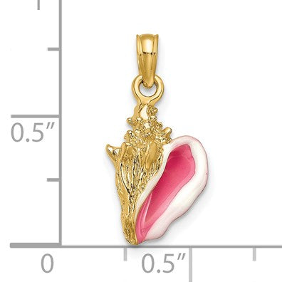 14k Pink and White Enameled 3-D Conch Shell Pendant