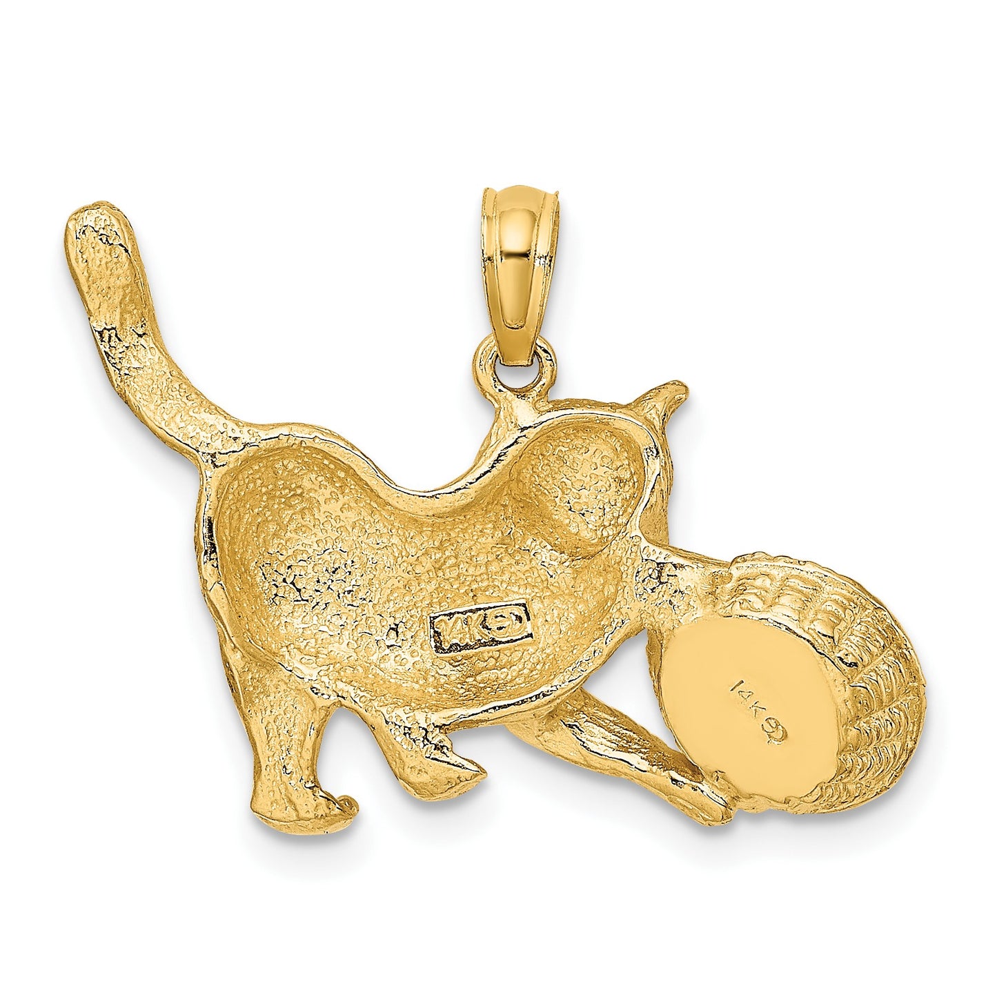 14k and White Rhodium Cat Playing with Yarn in Basket Charm