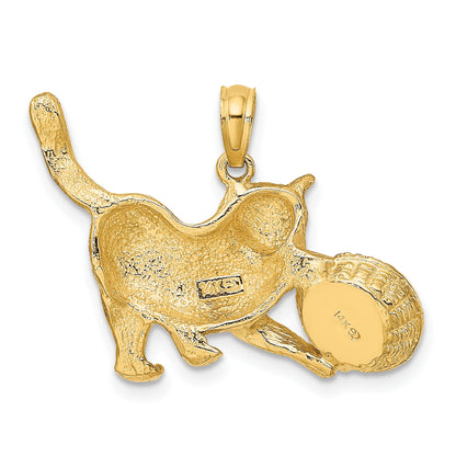 14k and White Rhodium Cat Playing with Yarn in Basket Charm