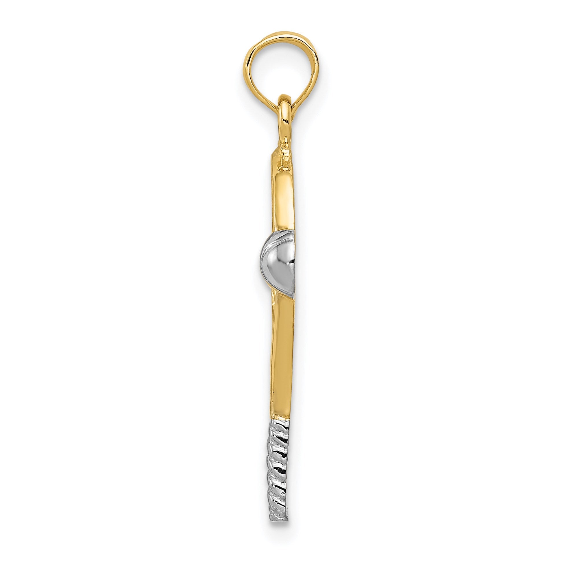 14k and White Rhodium Polished Tennis Racquet and Ball Pendant