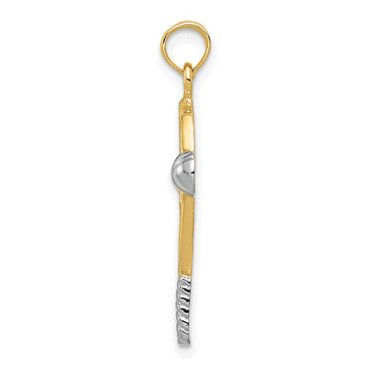 14k and White Rhodium Polished Tennis Racquet and Ball Pendant
