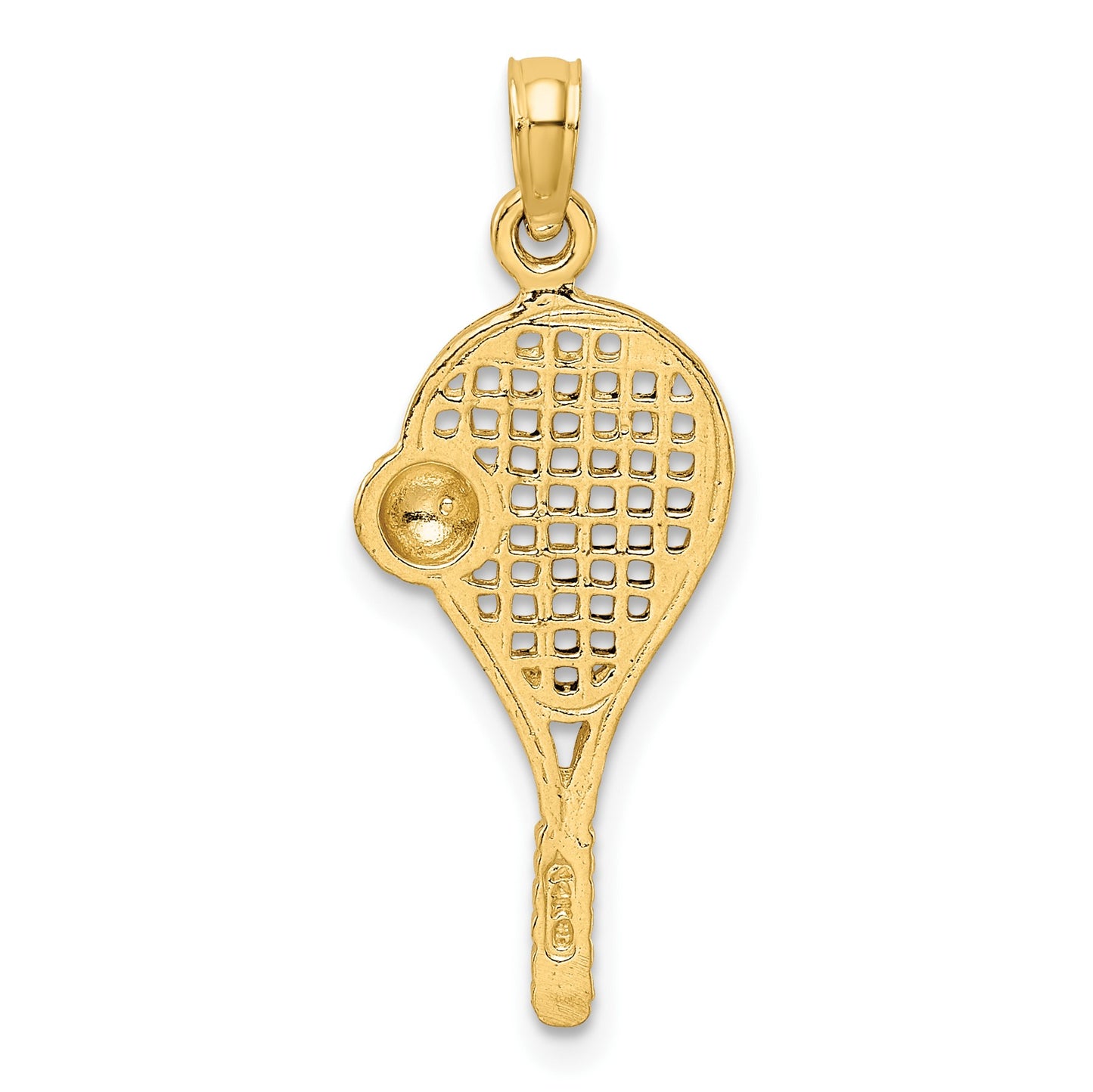 14k and White Rhodium Polished Tennis Racquet and Ball Pendant