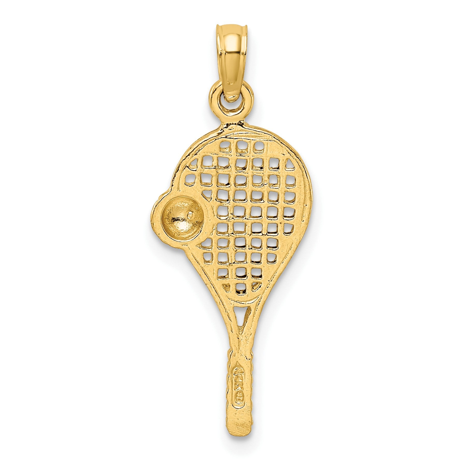 14k and White Rhodium Polished Tennis Racquet and Ball Pendant