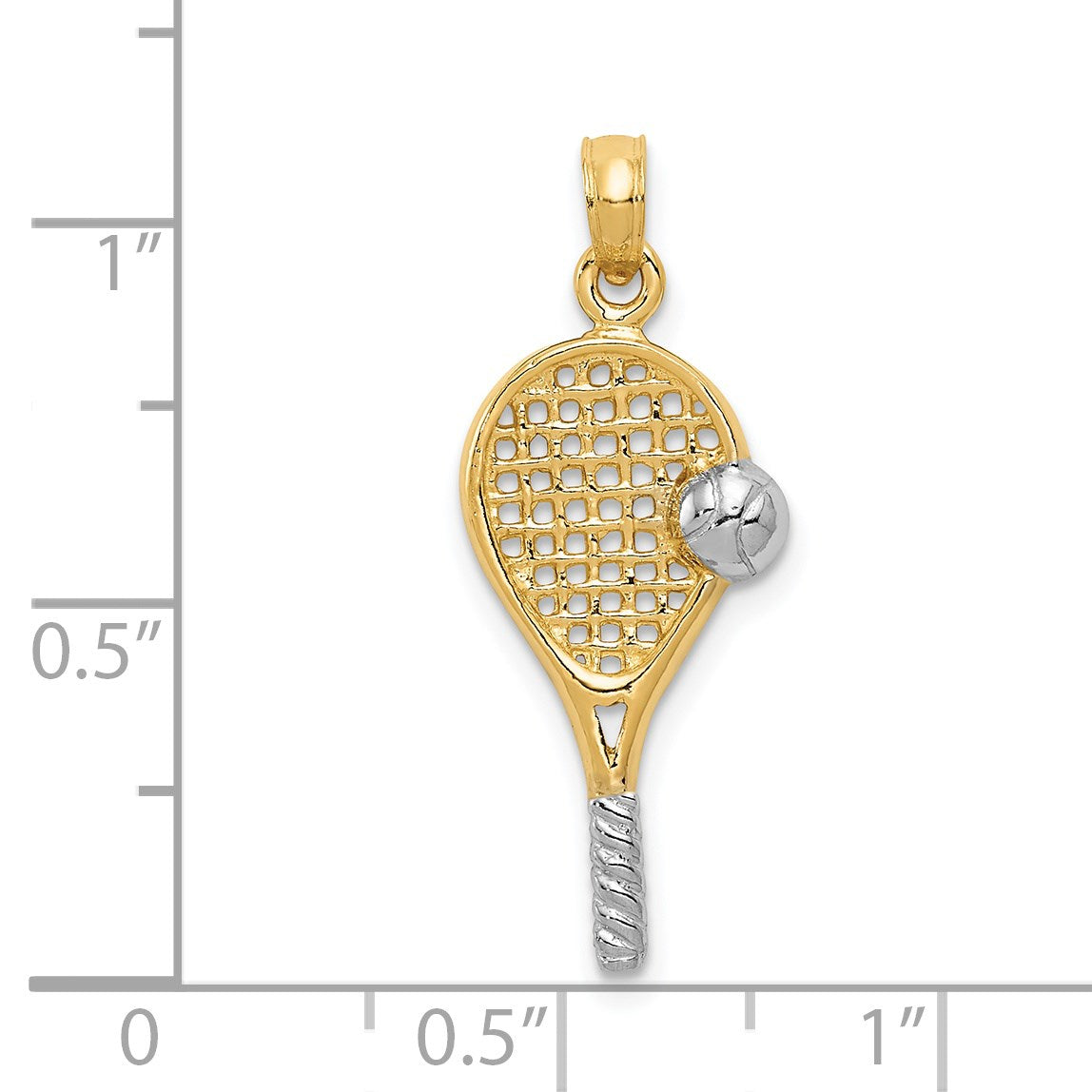 14k and White Rhodium Polished Tennis Racquet and Ball Pendant