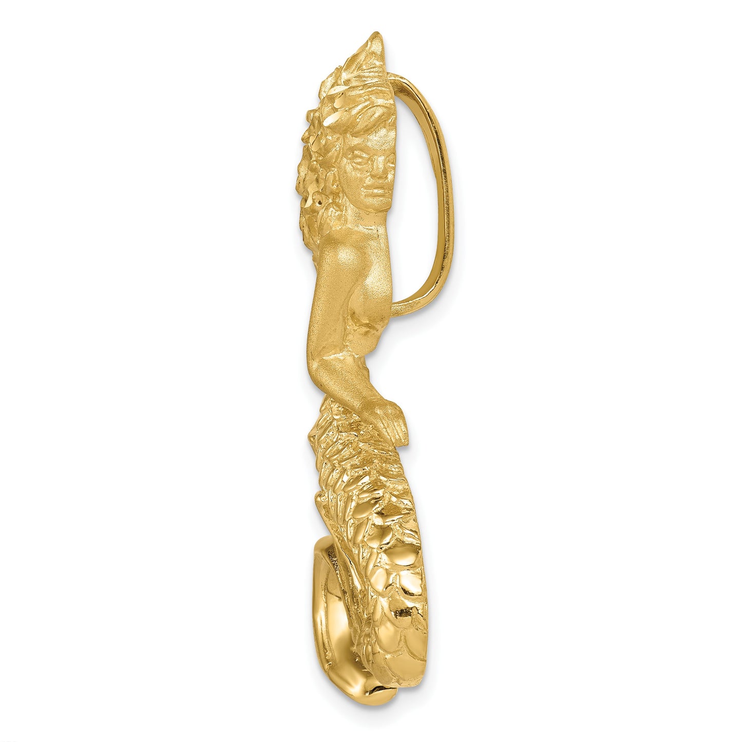 14k Large Polished and Satin Diamond-cut Mermaid Omega Slide