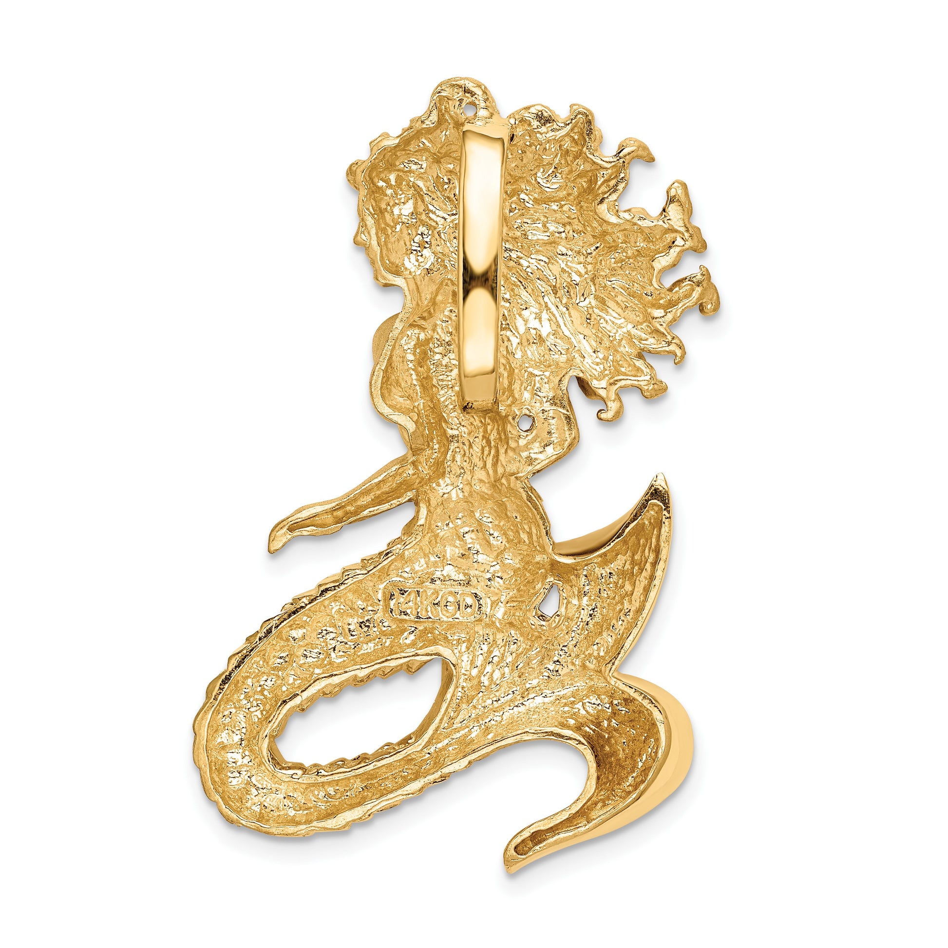 14k Large Polished and Satin Diamond-cut Mermaid Omega Slide