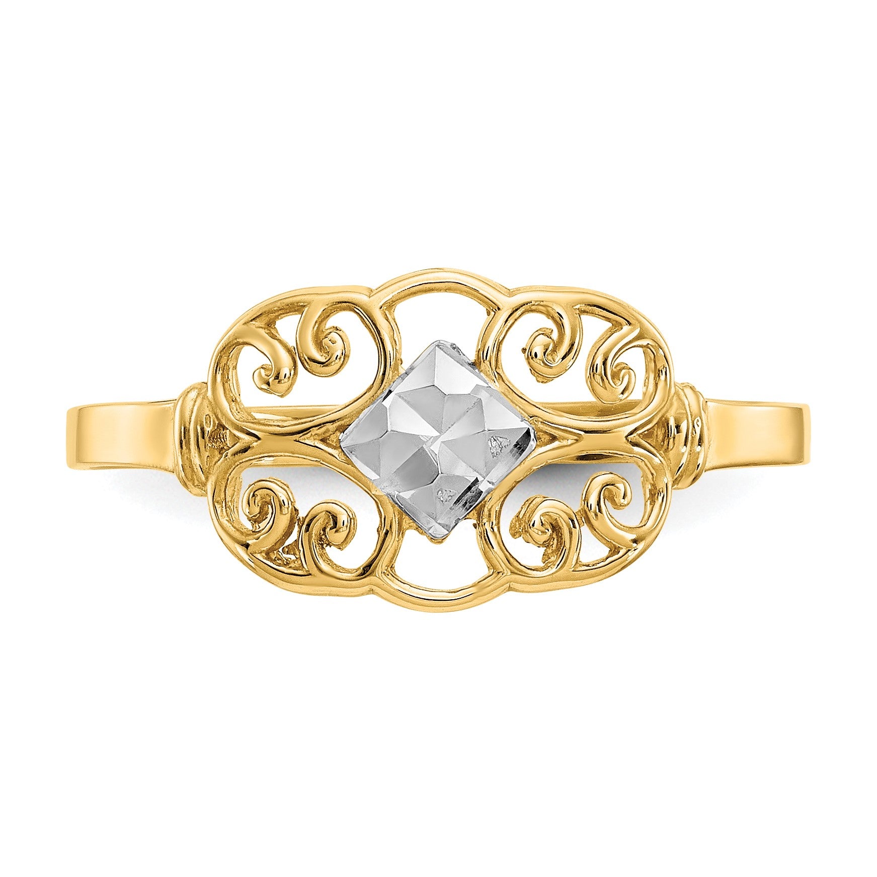14K and White Rhodium Filigree Ring