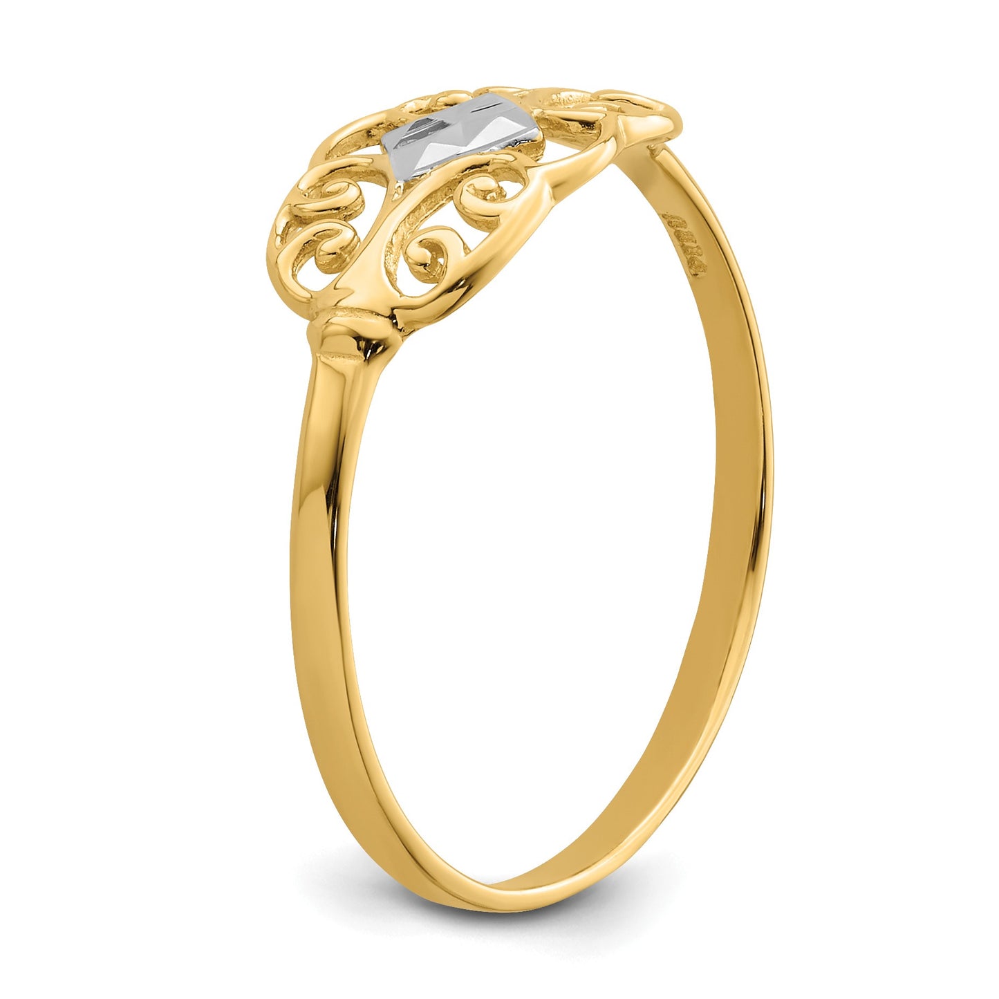 14K and White Rhodium Filigree Ring