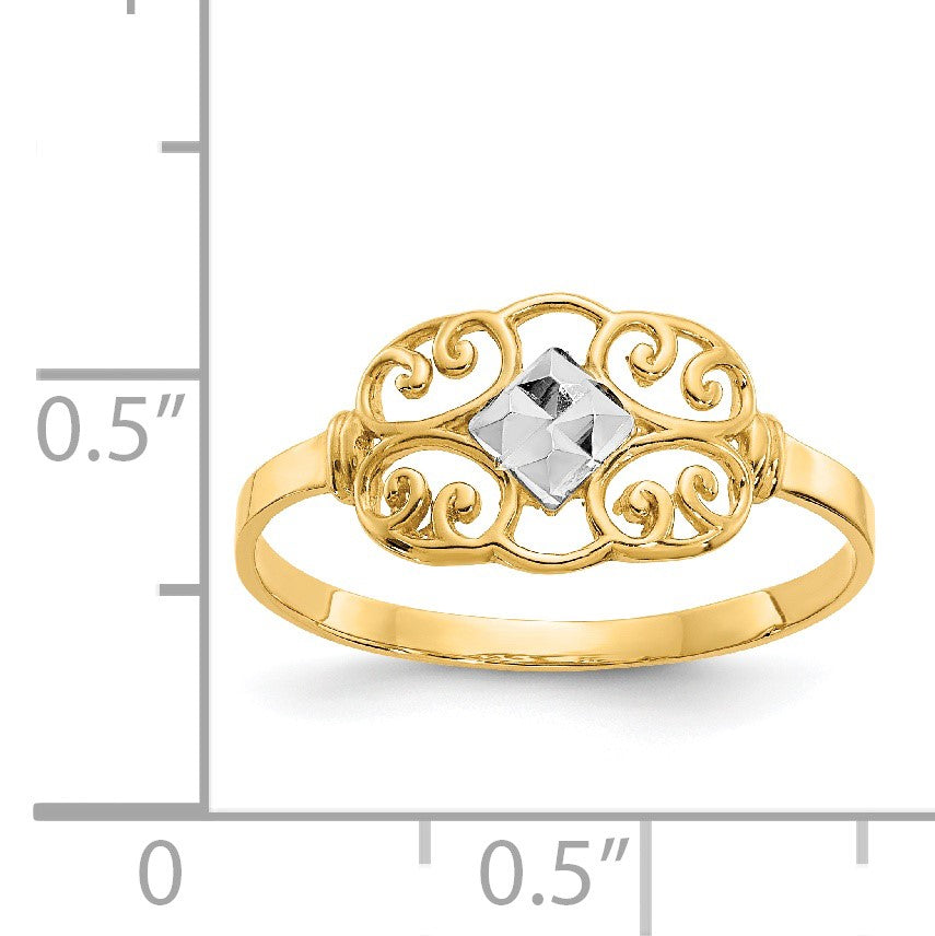 14K and White Rhodium Filigree Ring