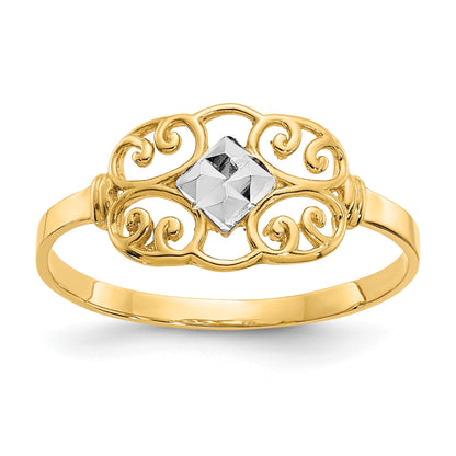 14K and White Rhodium Filigree Ring