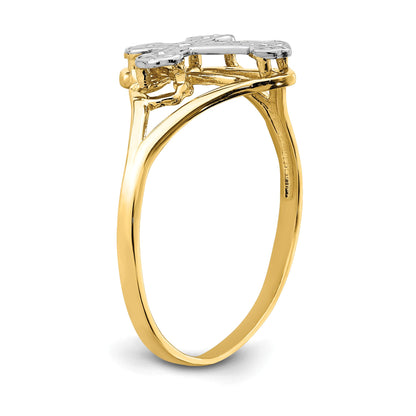 14k and White Rhodium Cross Ring