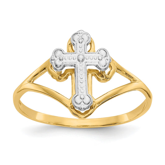 14k and White Rhodium Cross Ring