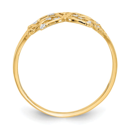 14k and White Rhodium Diamond-cut Butterfly Ring