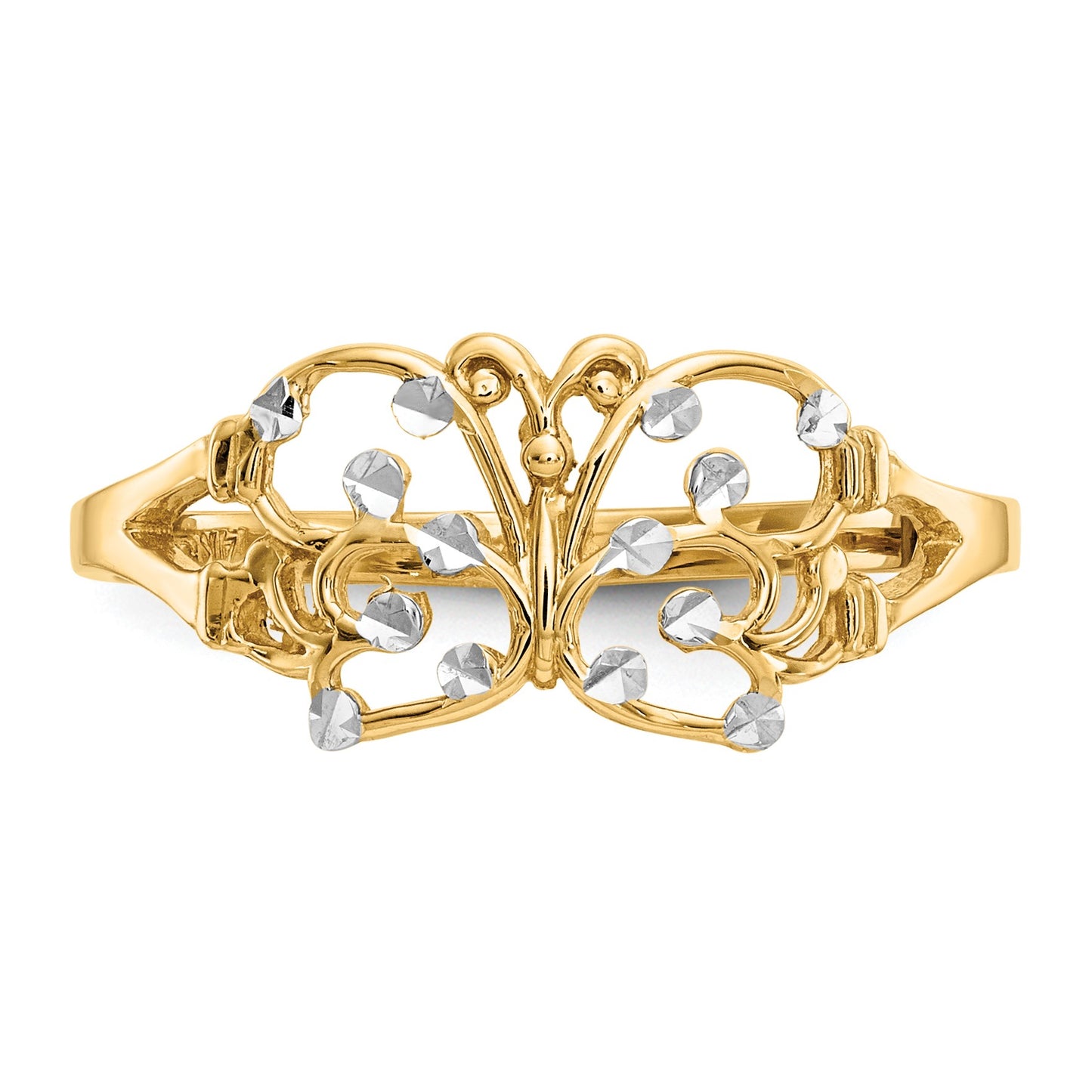 14k and White Rhodium Diamond-cut Butterfly Ring