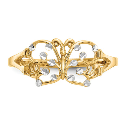 14k and White Rhodium Diamond-cut Butterfly Ring
